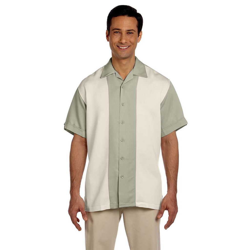 Harriton Men's Green Mist/Creme Two-Tone Bahama Cord Camp Shirt