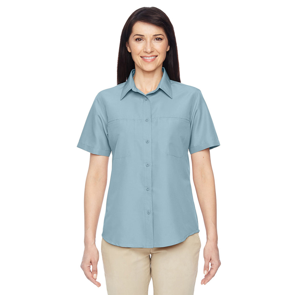 Harriton Women's Cloud Blue Key West Short-Sleeve Performance Staff Shirt