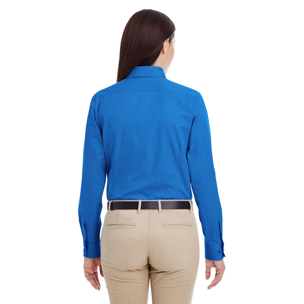 Harriton Women's French Blue Foundation 100% Cotton Long-Sleeve Twill Shirt with Teflon