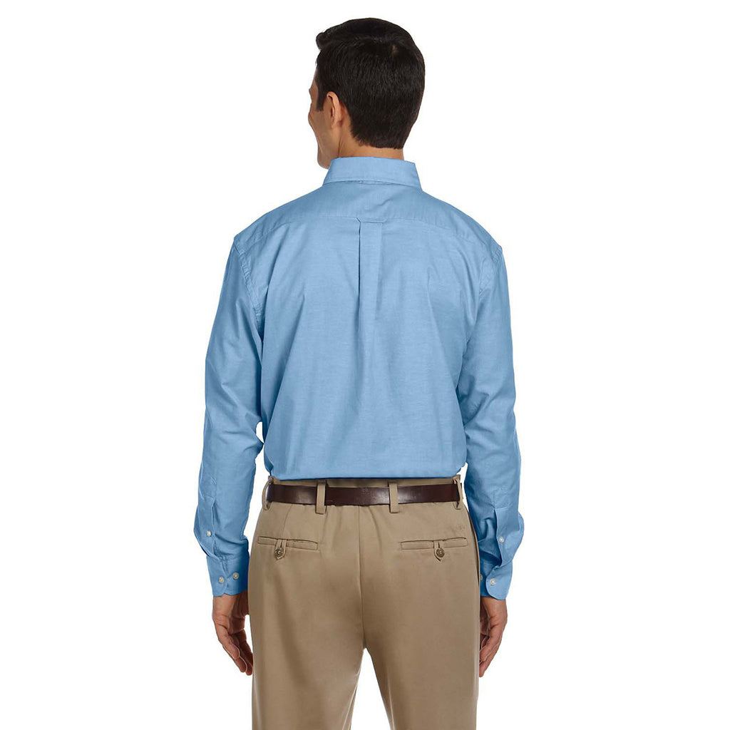 Harriton Men's Light Blue Long-Sleeve Oxford with Stain-Release