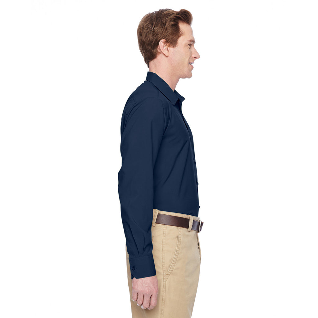 Harriton Men's Navy Paradise Long-Sleeve Performance Shirt