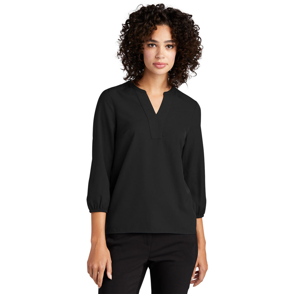 Mercer+Mettle Women's Deep Black Stretch Crepe 3/4 Sleeve Blouse