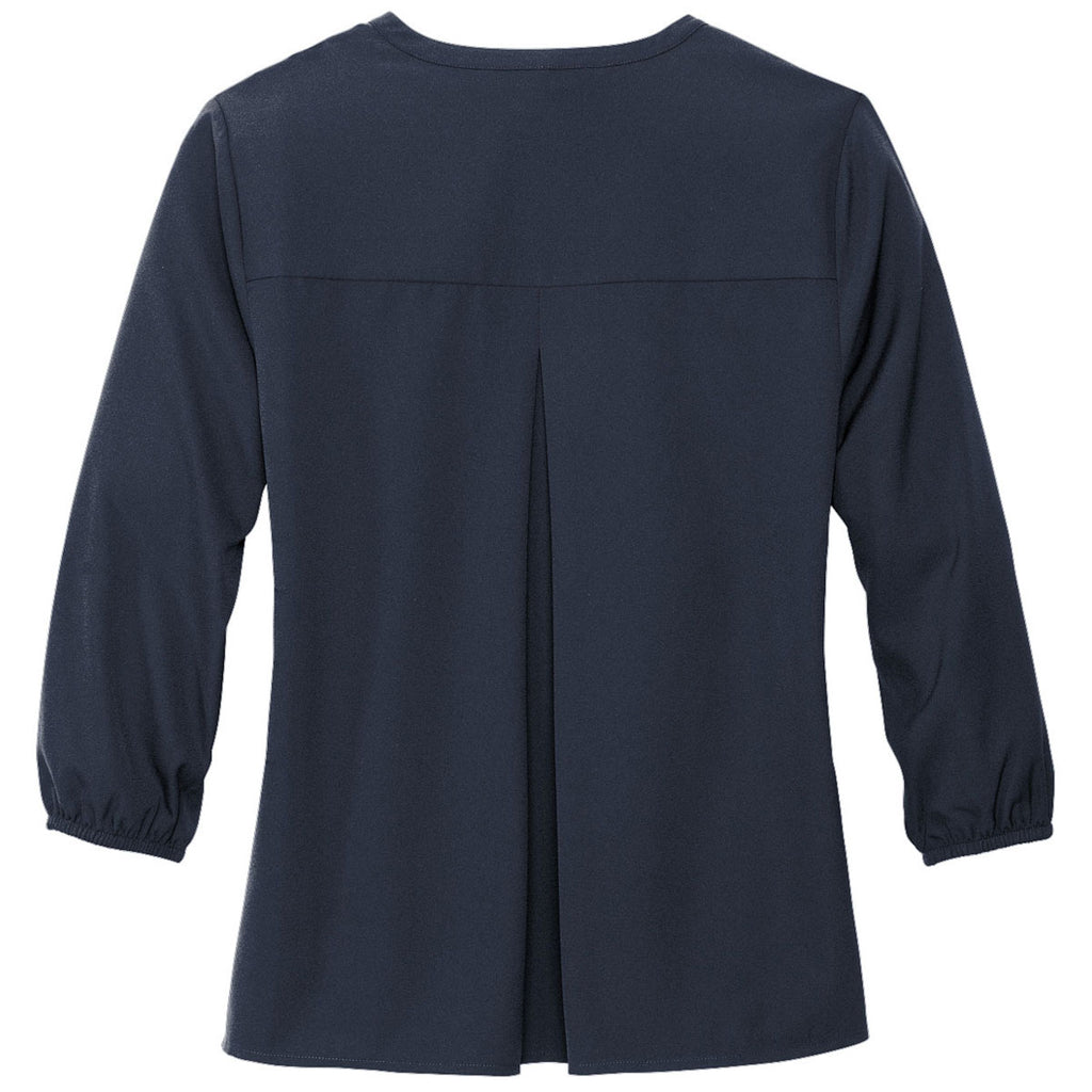 Mercer+Mettle Women's Night Navy Stretch Crepe 3/4 Sleeve Blouse