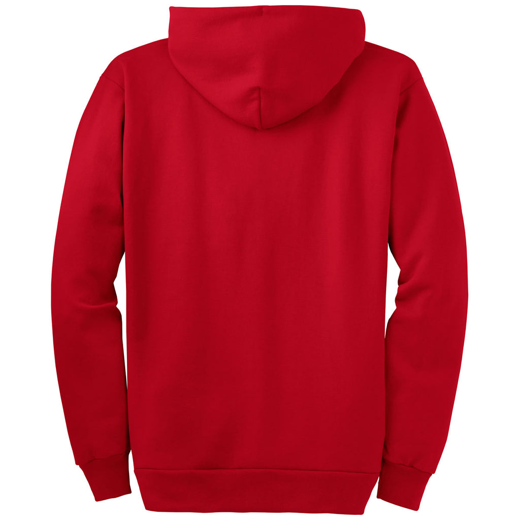 Port & Company Men's Red Essential Fleece Full-Zip Hooded Sweatshirt