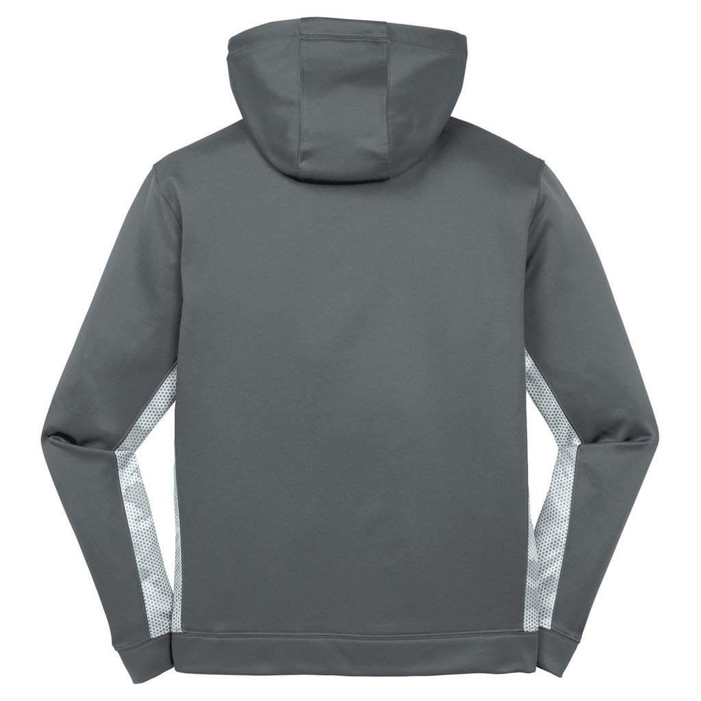 Sport-Tek Men's Dark Smoke Grey/ White Sport-Wick CamoHex Fleece Colorblock Hooded Pullover