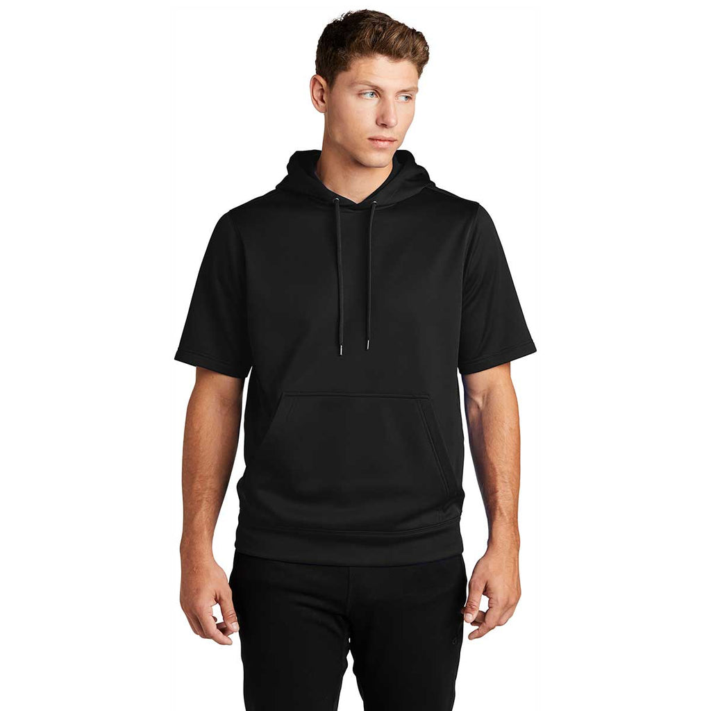 Sport-Tek Men's Black Sport-Wick Fleece Short Sleeve Pullover Hoodie