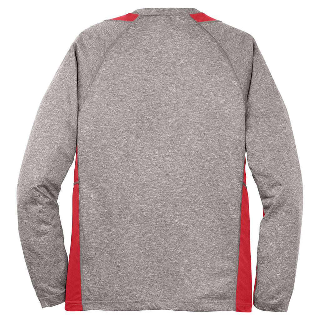 Sport-Tek Men's Vintage Heather/ True Red Long Sleeve Heather Colorblock Contender Tee
