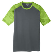 Sport-Tek Men's Iron Grey/Lime Shock CamoHex Colorblock Tee
