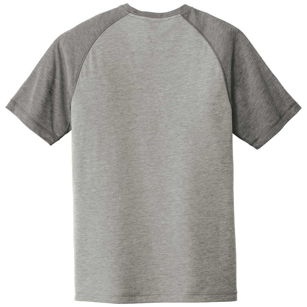 Sport-Tek Men's Dark Grey Heather/Light Grey Heather PosiCharge Tri-Blend Wicking Raglan Tee