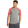 Sport-Tek Men's True Red Heather/Light Grey Heather PosiCharge Tri-Blend Wicking Raglan Tee