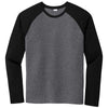 Sport-Tek Men's Black Triad Solid/Dark Grey Heather PosiCharge Long Sleeve Tri-Blend Wicking Raglan Tee