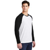 Sport-Tek Men's Black Triad Solid/White Triad Solid PosiCharge Long Sleeve Tri-Blend Wicking Raglan Tee