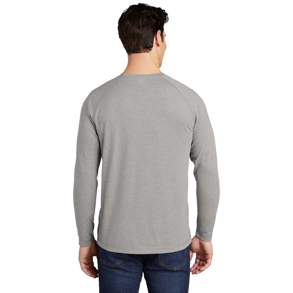 Sport-Tek Men's Light Grey Heather PosiCharge Long Sleeve Tri-Blend Wicking Raglan Tee