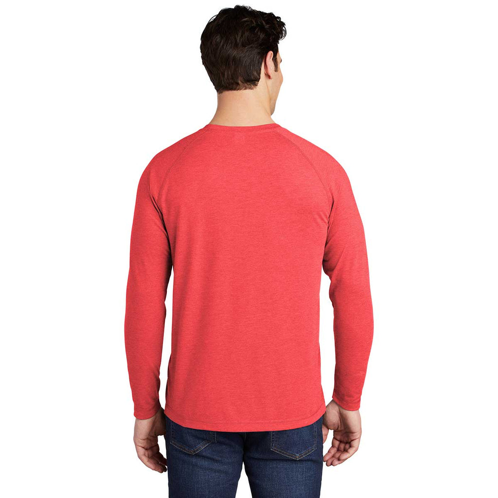 Sport-Tek Men's True Red Heather PosiCharge Long Sleeve Tri-Blend Wicking Raglan Tee