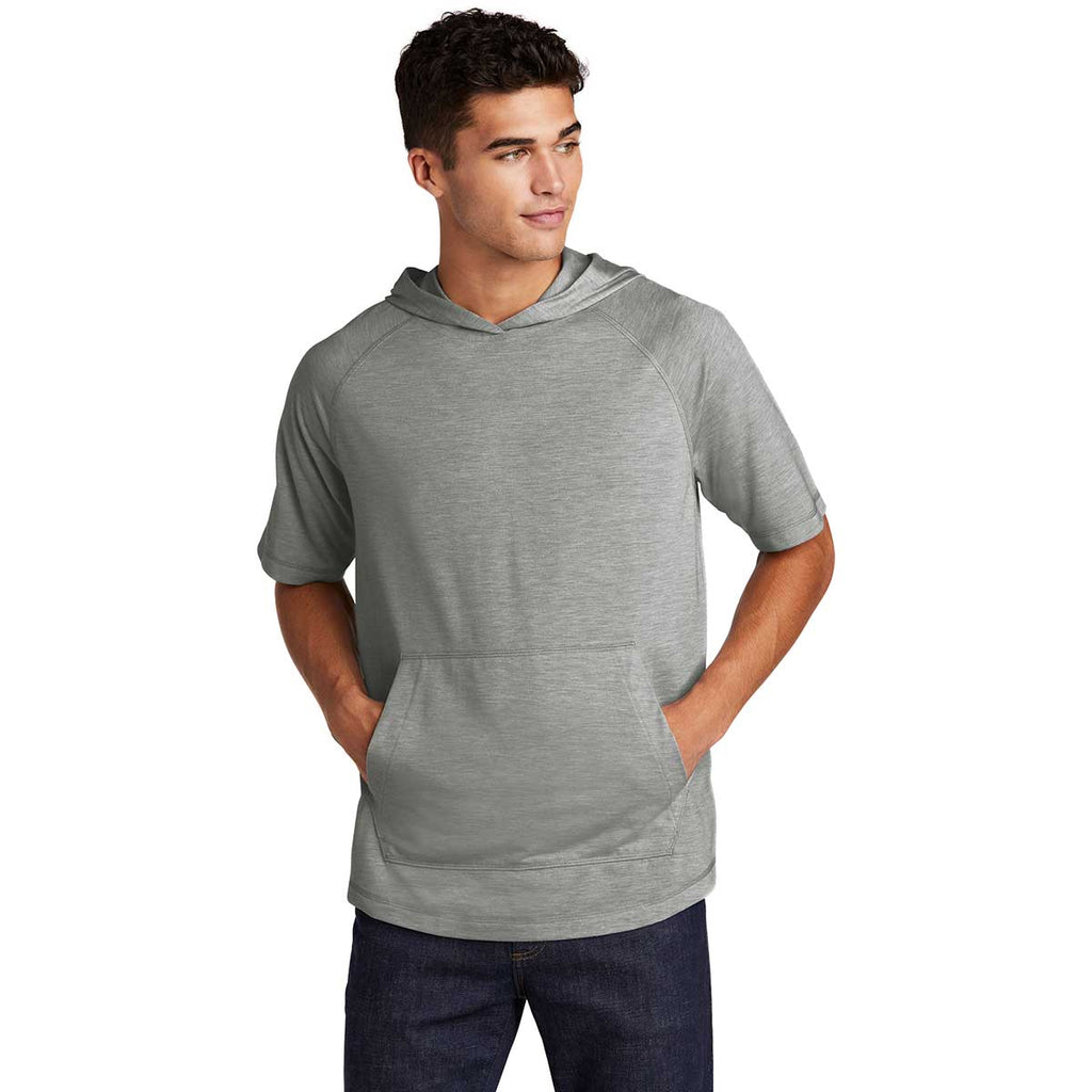 Sport-Tek Men's Light Grey Heather Posicharge Tri-Blend Wicking Short Sleeve Hoodie