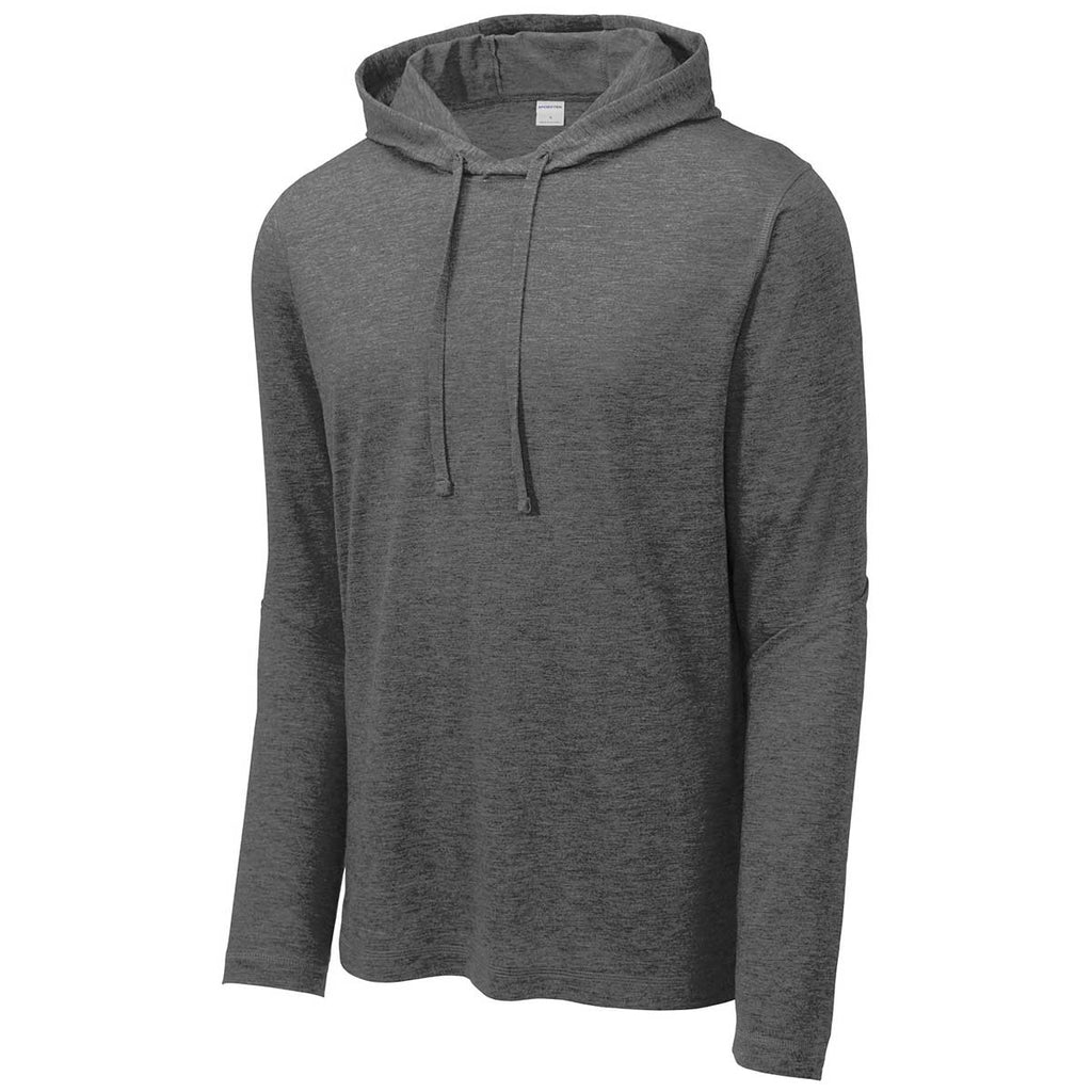 Sport-Tek Men's Dark Grey Heather Posicharge Tri-Blend Wicking Long Sleeve Hoodie