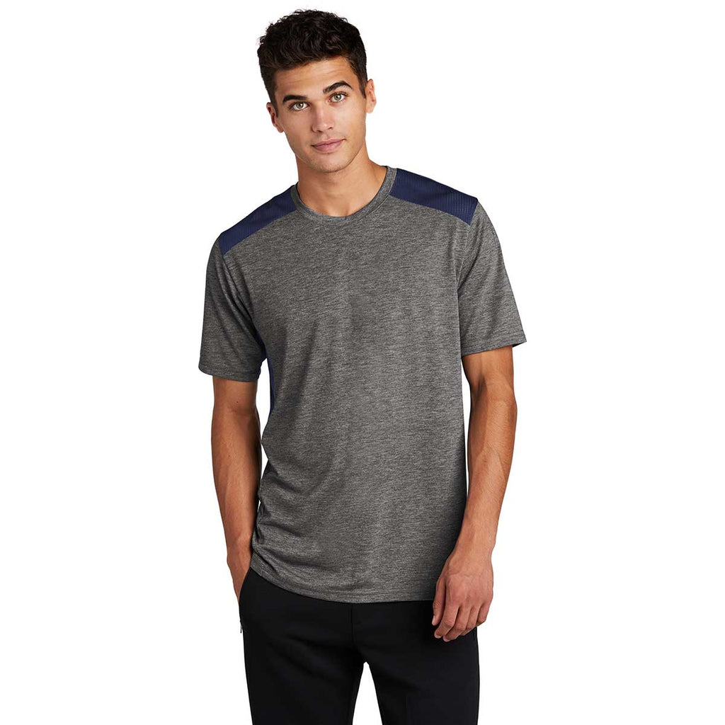 Sport-Tek Men's True Navy/Dark Grey Heather PosiCharge Tri-Blend Wicking Draft Tee