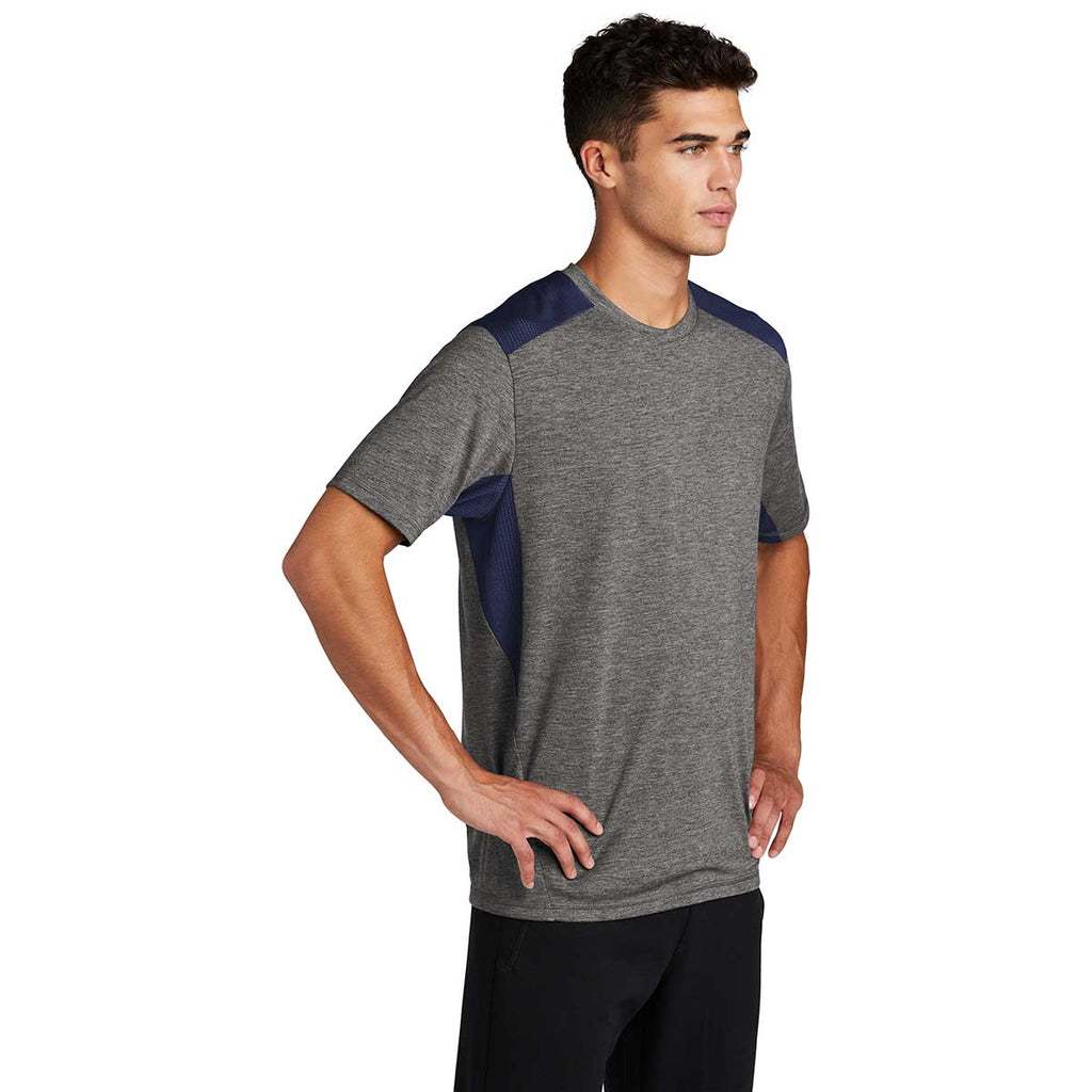 Sport-Tek Men's True Navy/Dark Grey Heather PosiCharge Tri-Blend Wicking Draft Tee