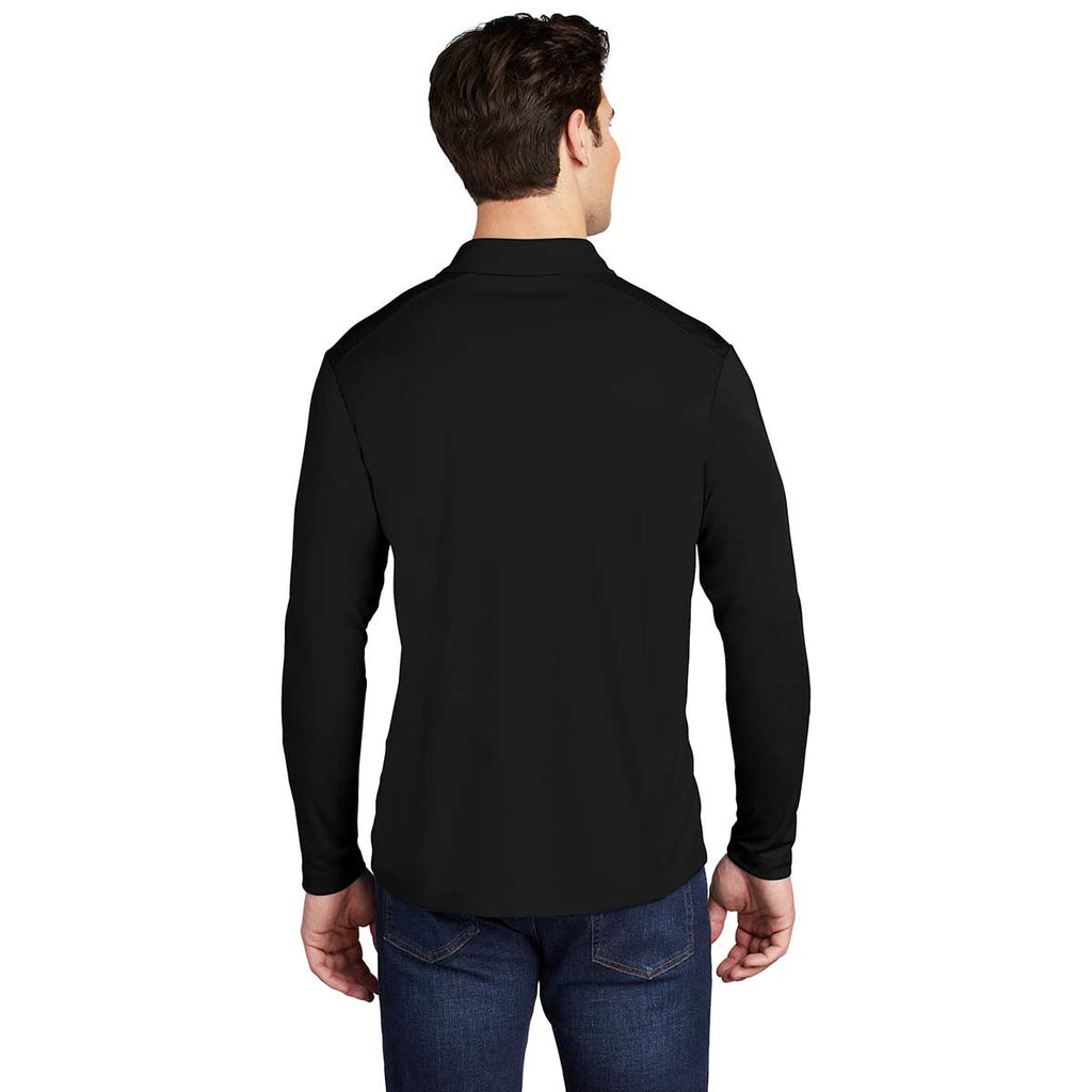 Sport-Tek Men's Black Posi-UV Pro Long Sleeve Polo