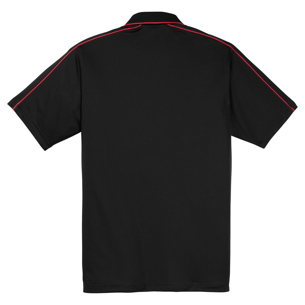 Sport-Tek Men's Black/True Red Micropique Sport-Wick Piped Polo