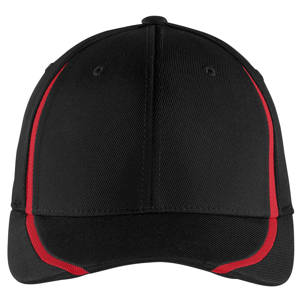 Sport-Tek Black/True Red Flexfit Performance Colorblock Cap