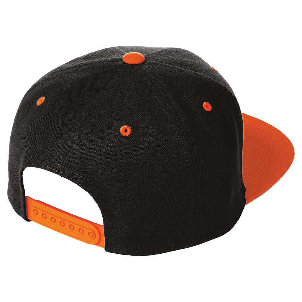 Sport-Tek Black/Deep Orange Flat Bill Snapback Cap