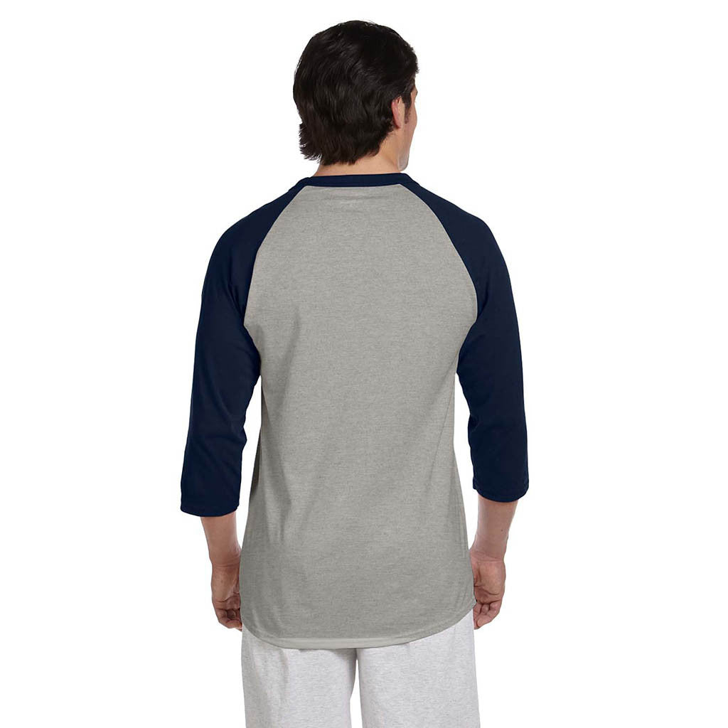 Champion Men's Grey/Navy Baseball T-Shirt