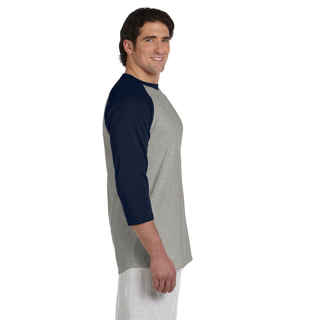 Champion Men's Grey/Navy Baseball T-Shirt