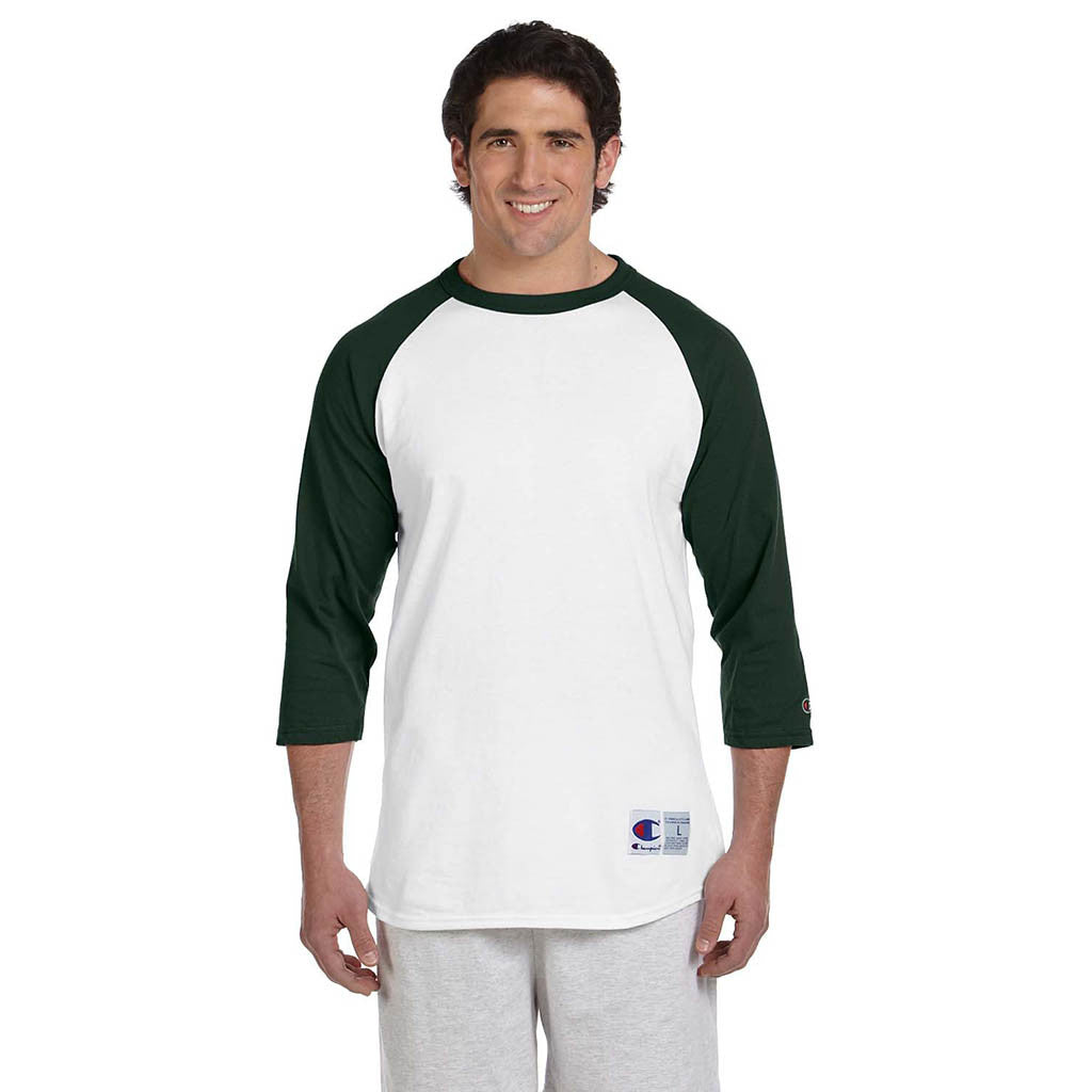 Champion Men's White/Dark Green Baseball T-Shirt