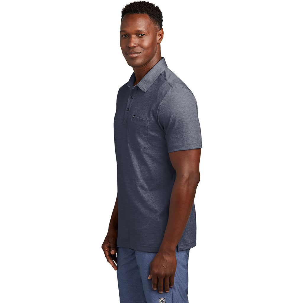 TravisMathew Men's Blue Nights Heather Oceanside Heather Pocket Polo