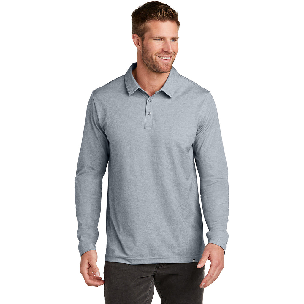 TravisMathew Men's Quiet Shade Grey Heather Oceanside Heather Long Sleeve Polo