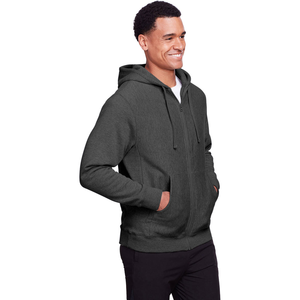 Team 365 Men's Dark Grey Heather Zone HydroSport Heavyweight Full-Zip Hooded Sweatshirt