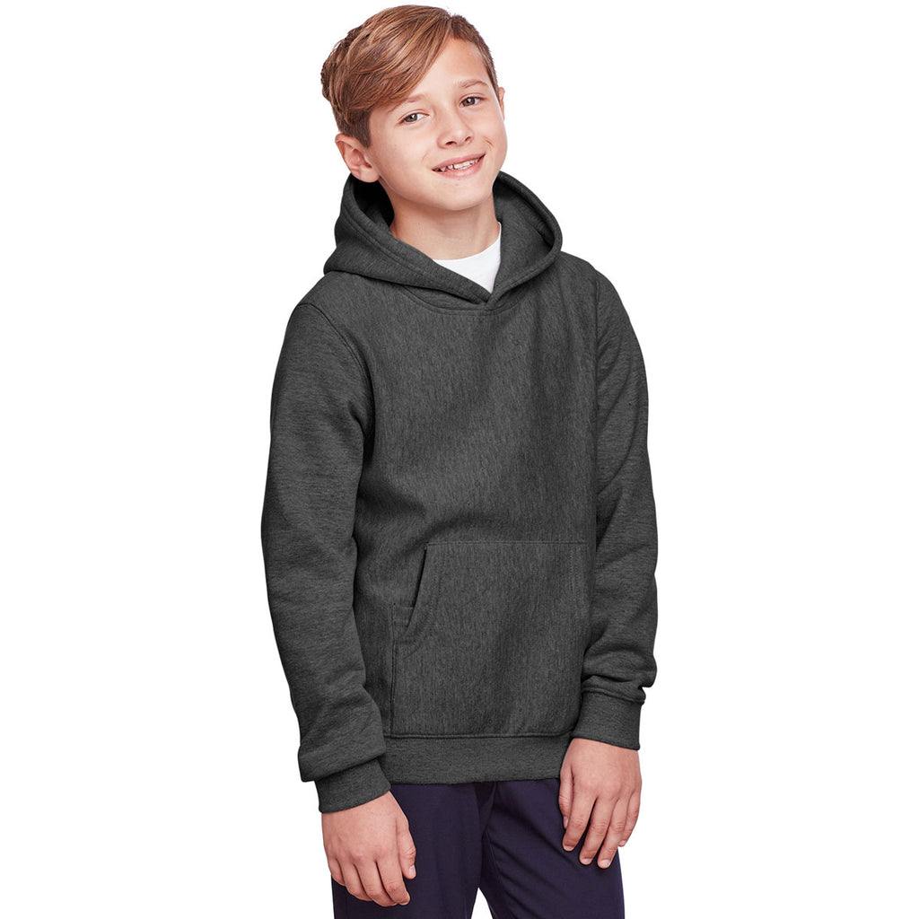 Team 365 Youth Dark Grey Heather Zone HydroSport Heavyweight Pullover Hooded Sweatshirt