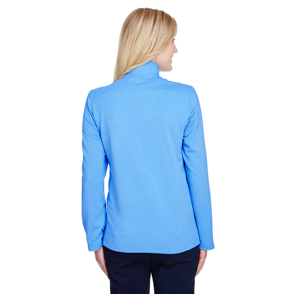 UltraClub Women's Colmbia Blue Heather Coastal Pique Fleece Quarter-Zip