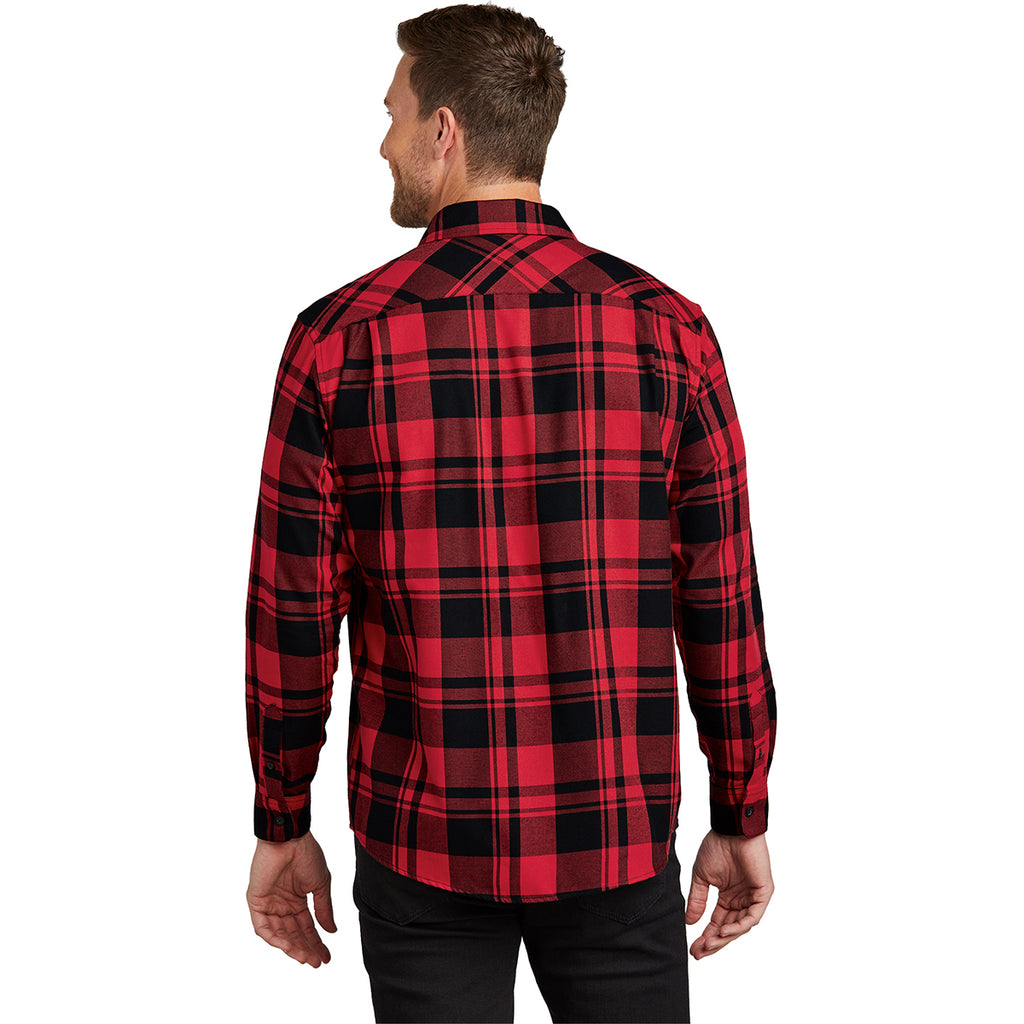 Port Authority Men's Engine Red/Black Plaid Flannel Shirt