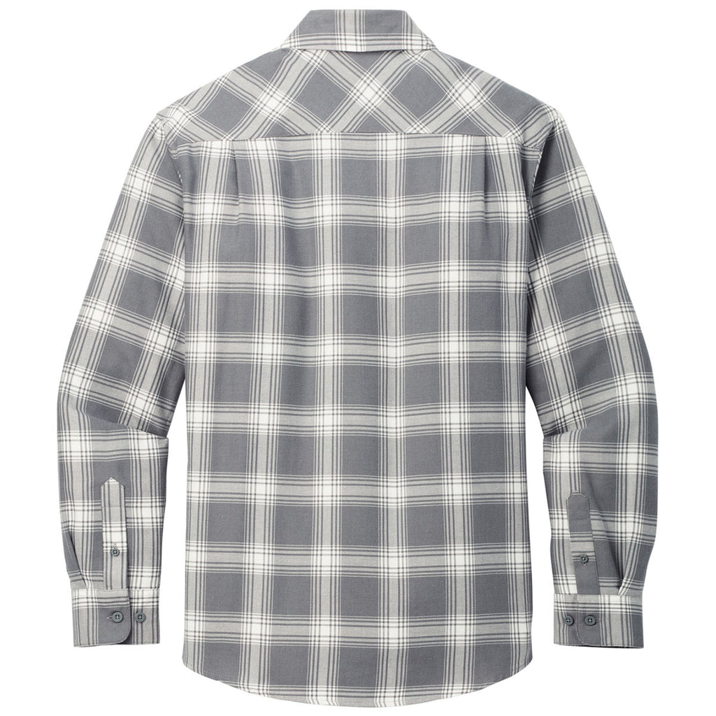 Port Authority Men's Grey/Cream Open Plaid Plaid Flannel Shirt