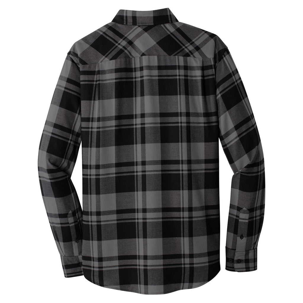 Port Authority Men's Grey/Black Plaid Flannel Shirt