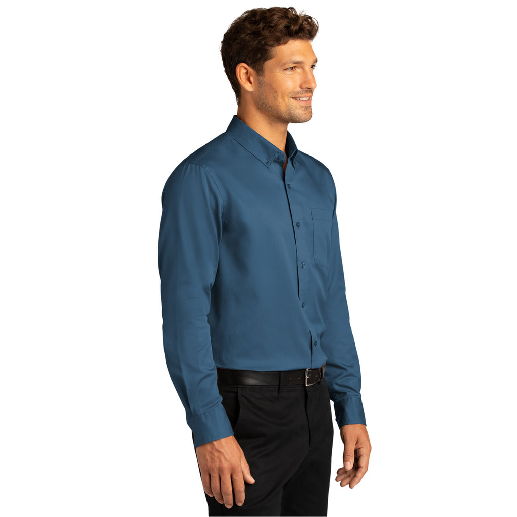 Port Authority Men's Regatta Blue Long Sleeve SuperPro React Twill Shirt