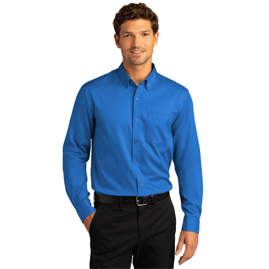 Port Authority Men's Strong Blue Long Sleeve SuperPro React Twill Shirt