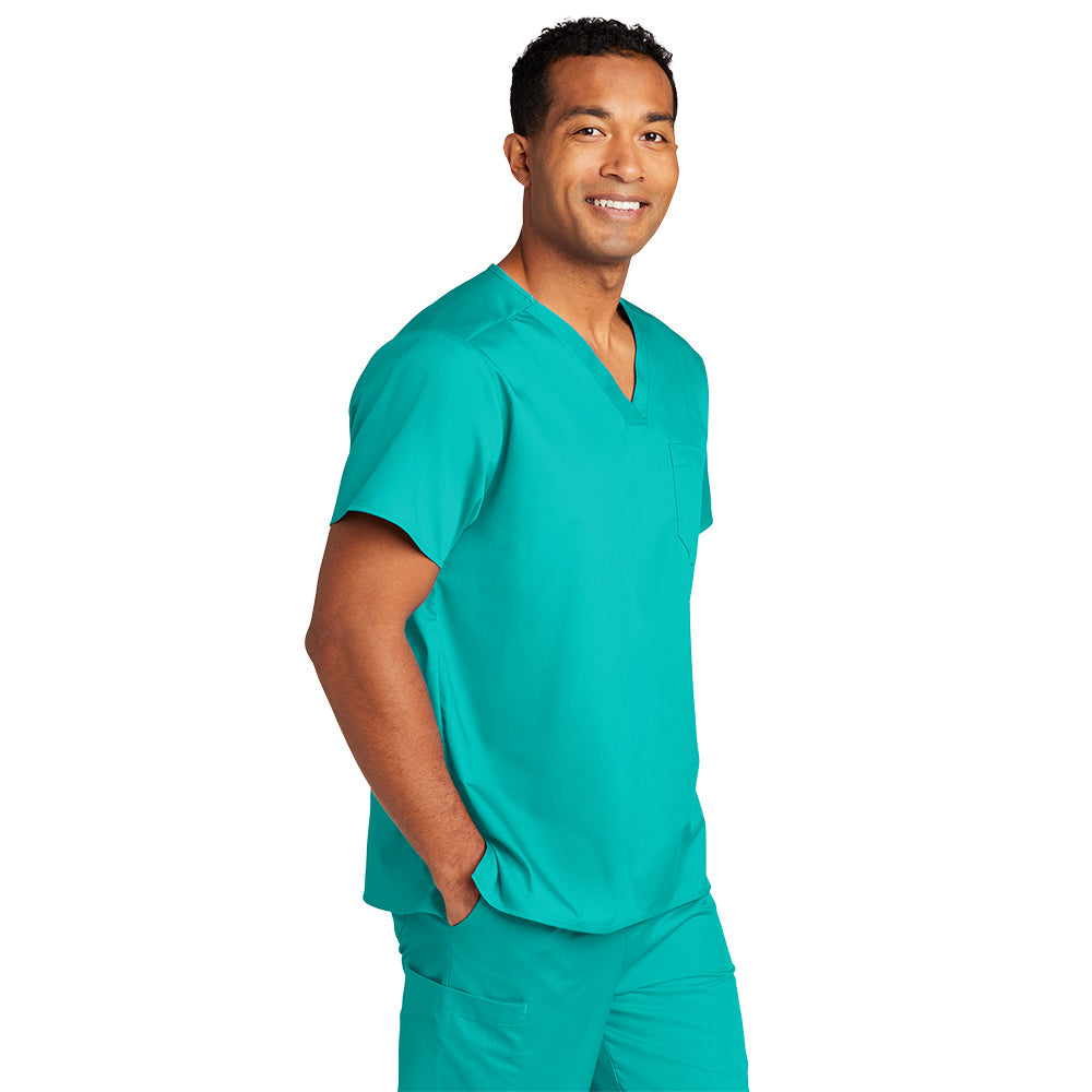 WonderWink Unisex Teal Blue WorkFlex Chest Pocket V-Neck Top