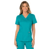 Cherokee Women's Teal Blue Workwear Revolution Mock Wrap Top