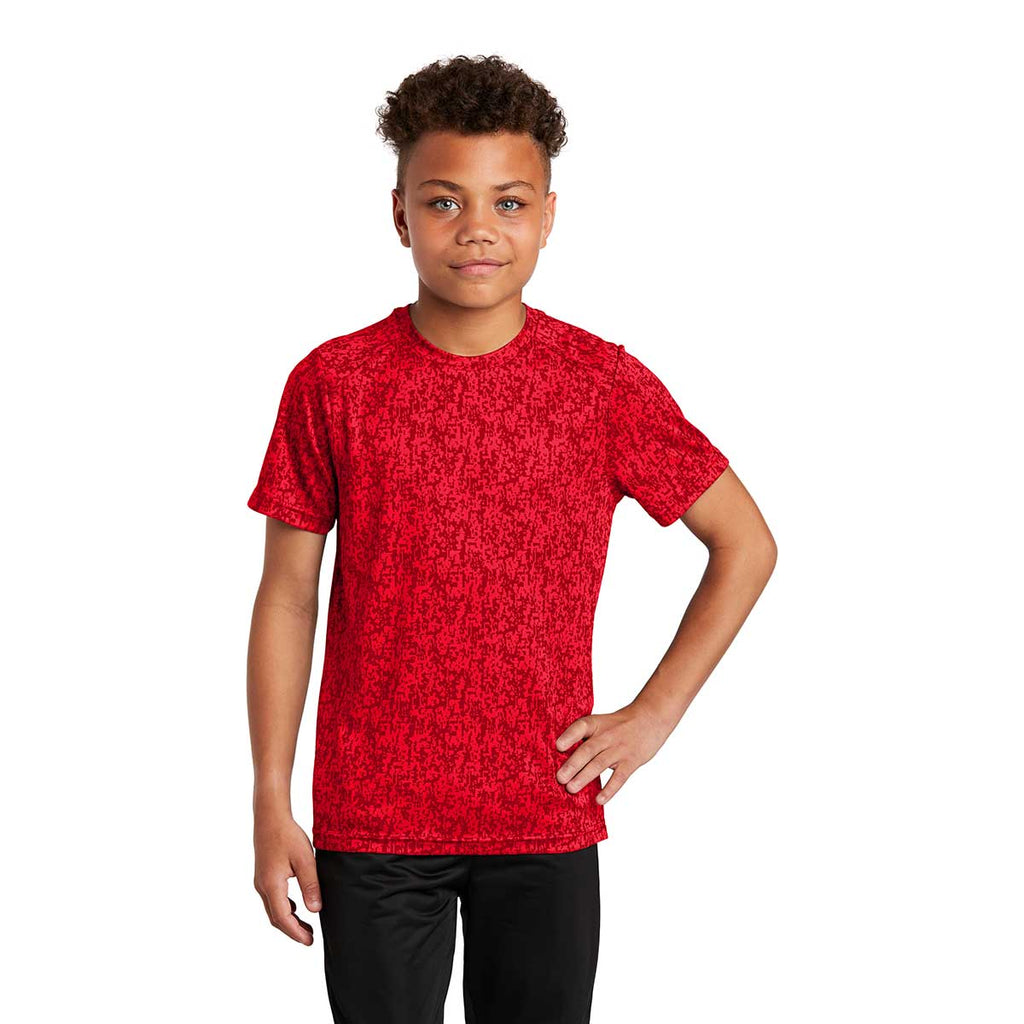 Sport-Tek Youth True Red PosiCharge Digi Camo Short Sleeve Tee